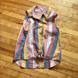 Beachlunchlounge Pink and Blue Sleeveless Button Down Tank